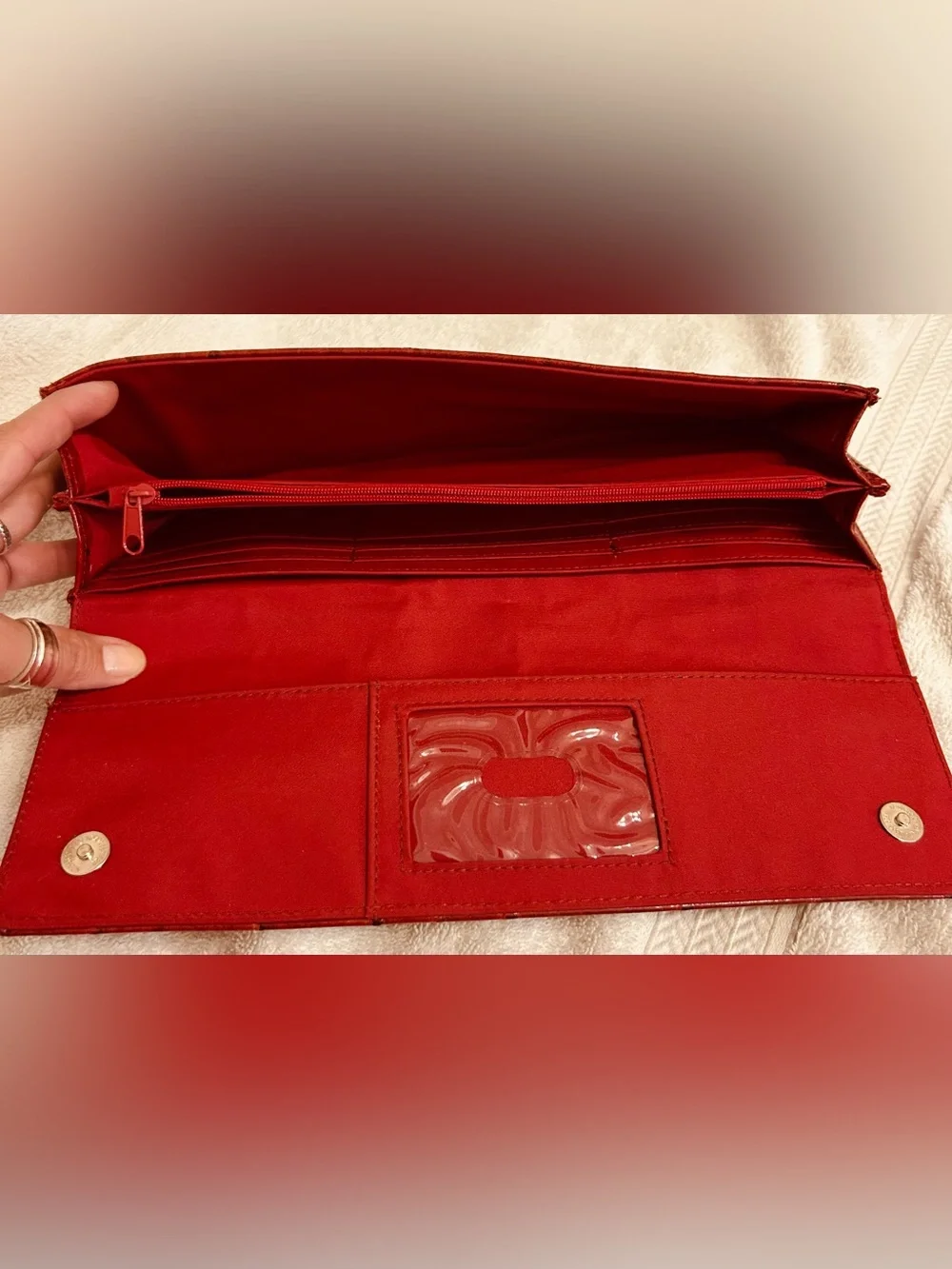 Red Textured Wallet Clutch